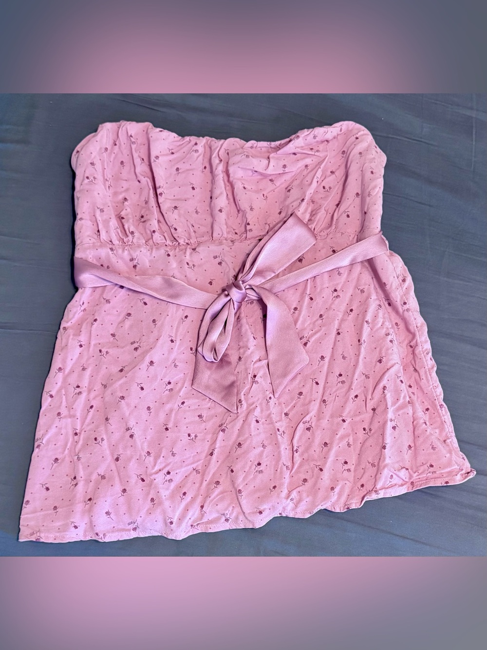 Hollister Pink flowers strapless tank top sash bow size L large